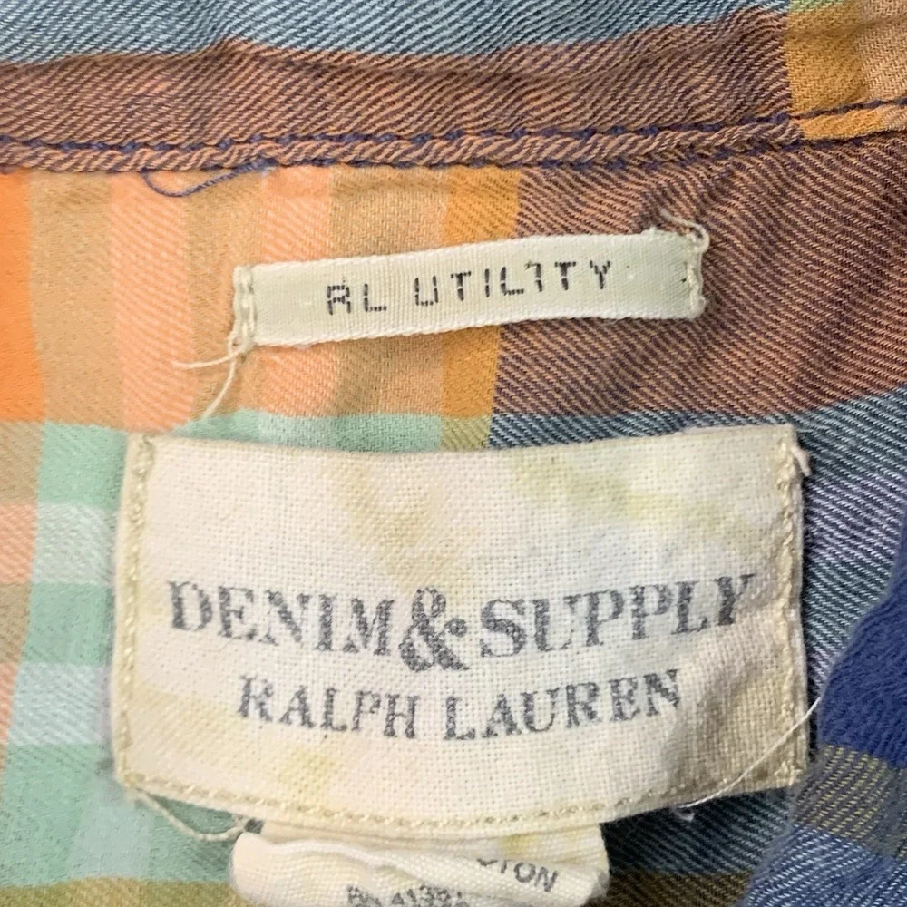 Denim Supply Ralph Lauren RL Utility Women's Large Orange Blue Green Plaid Shirt - Picture 3 of 8
